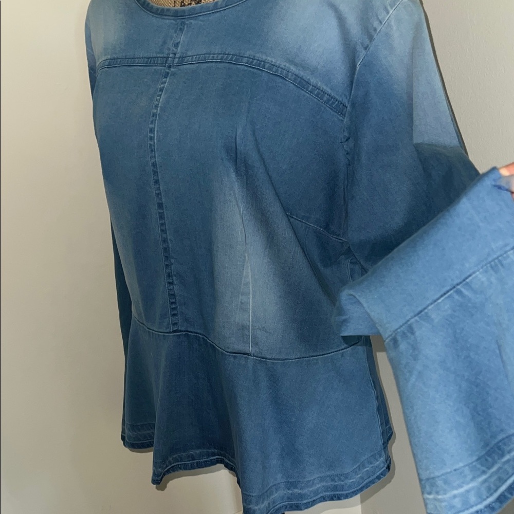 Ashley Stewart Peplum Blue Denim Blouse - Picture 4 of 7